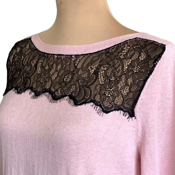 NWT Cullen Sweater Sz.L Pink Black Lace Ballet Neck Lightweight Relaxed Fit - Picture 7 of 11
